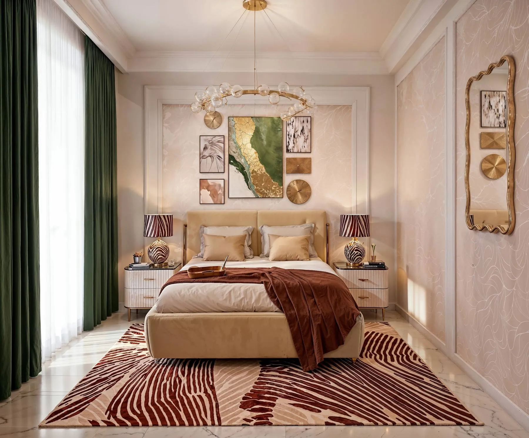 Villa master bedroom with gold accents