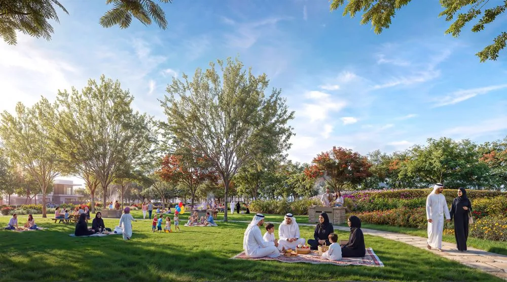 Families picnicking on the park lawns